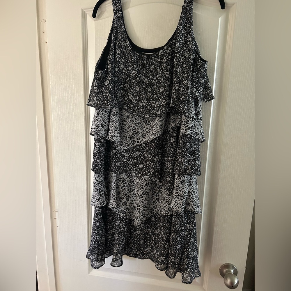 Elegant Black and White Cold Shoulder A-line Dress